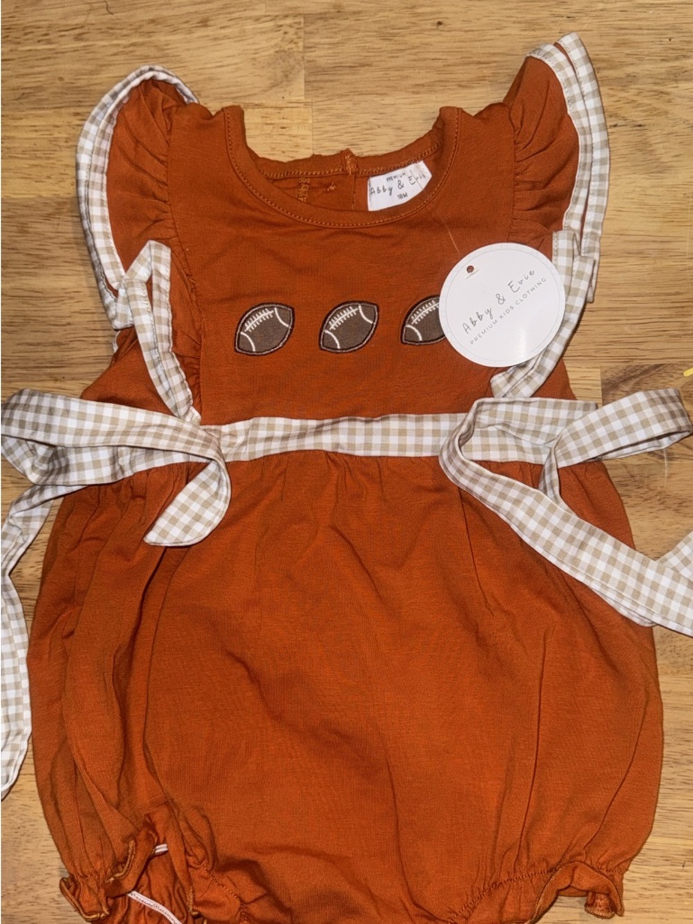 Rust Orange Football Bubble Romper for Kids